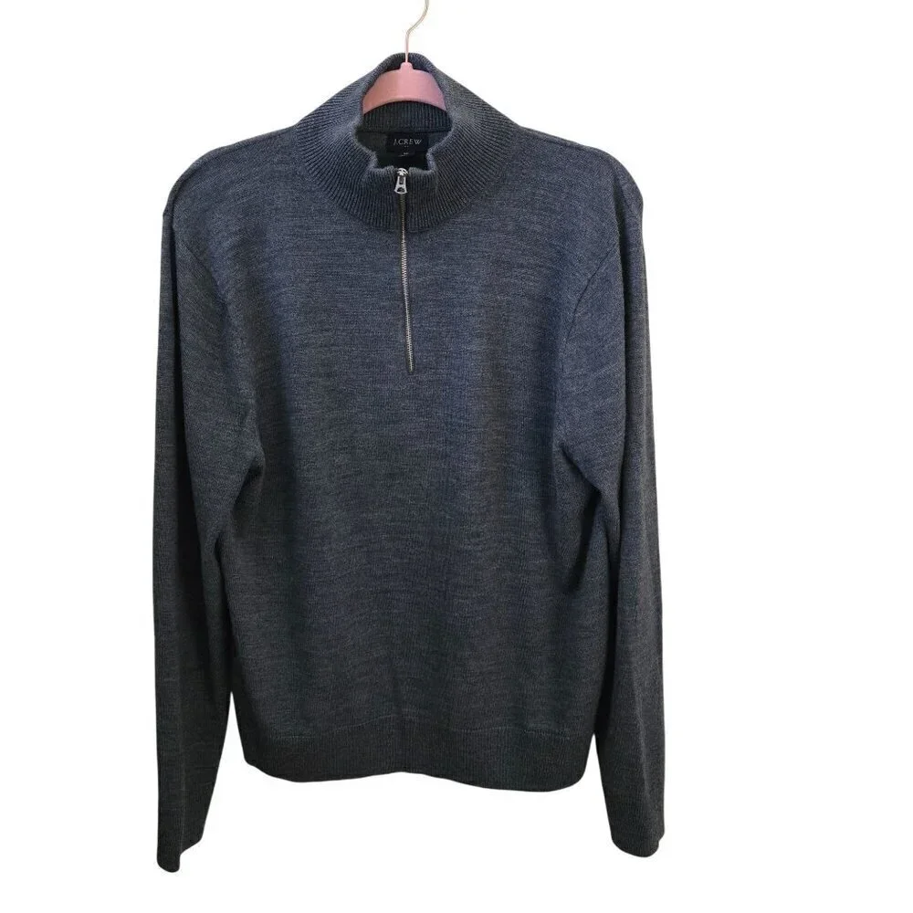 J. Crew Marled Blue Gray Merino Wool Blend 1/2 Zip Mock Neck Sweater Size M